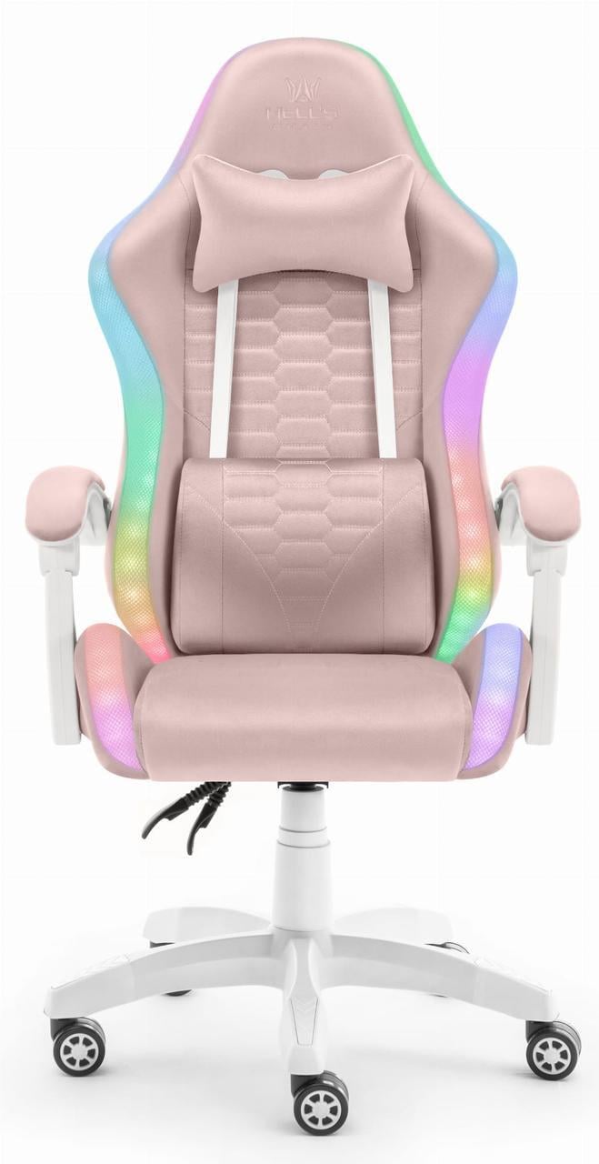 Крісло ігрове Hell's HC-1000 LED тканина Pink - фото 2