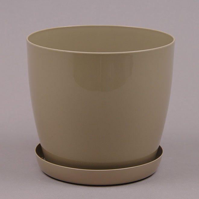 Горшок пластмассовый Flora Ага с подставкой 20 см Бежевый (84732)