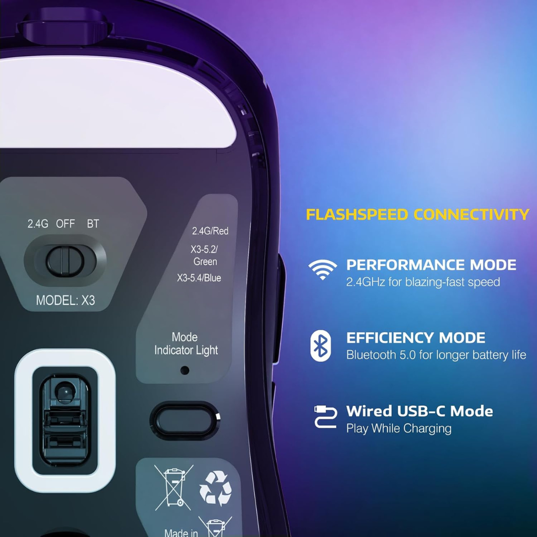 Мышка игровая беспроводная attack shark X3 эргономичная 49 г PAW3395 26K DPI программированные кнопки Black (2551253584) - фото 3