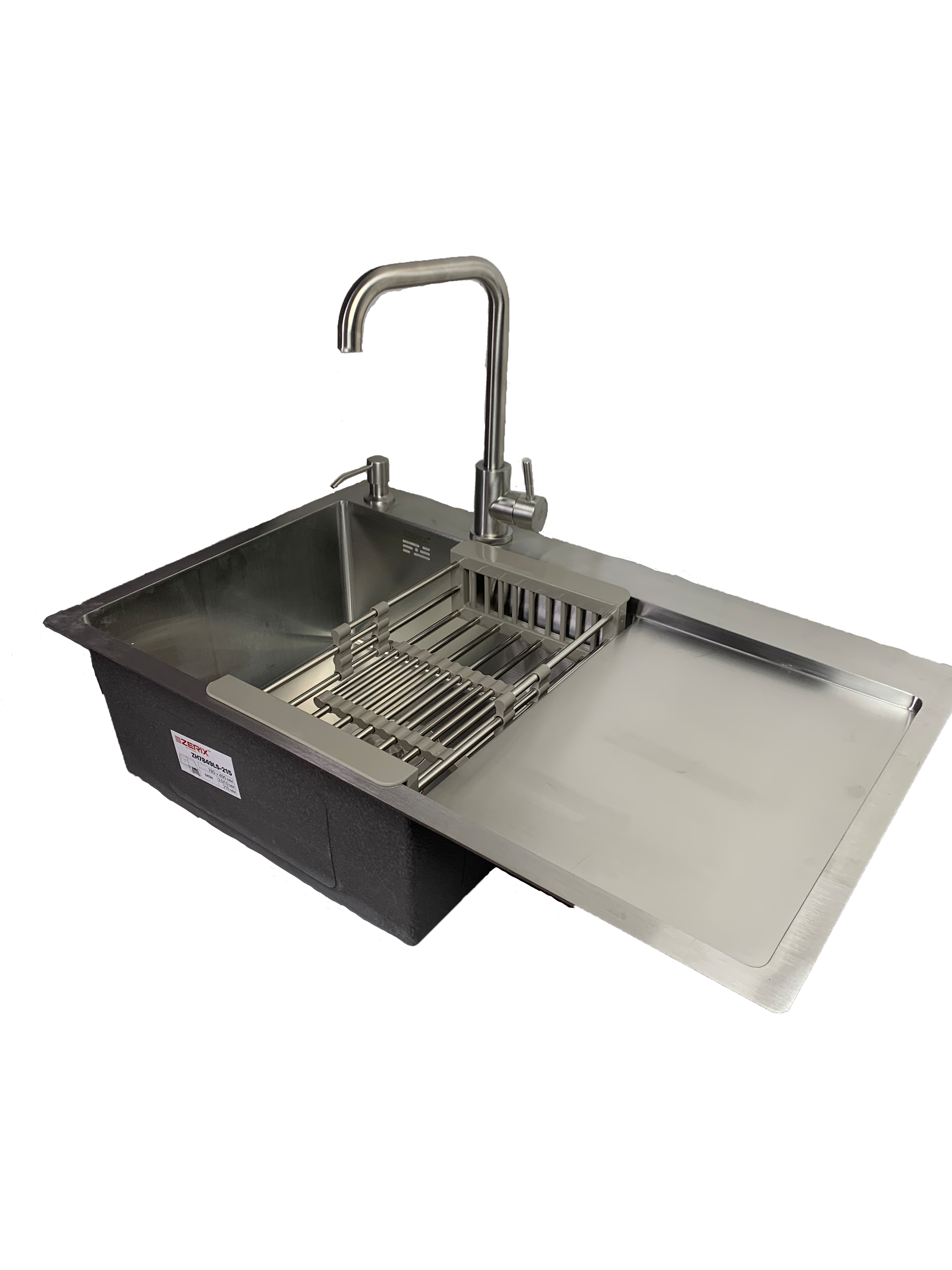 Кухонная мойка Zerix 78x49 чаша слева + смеситель/дозатор/корзина