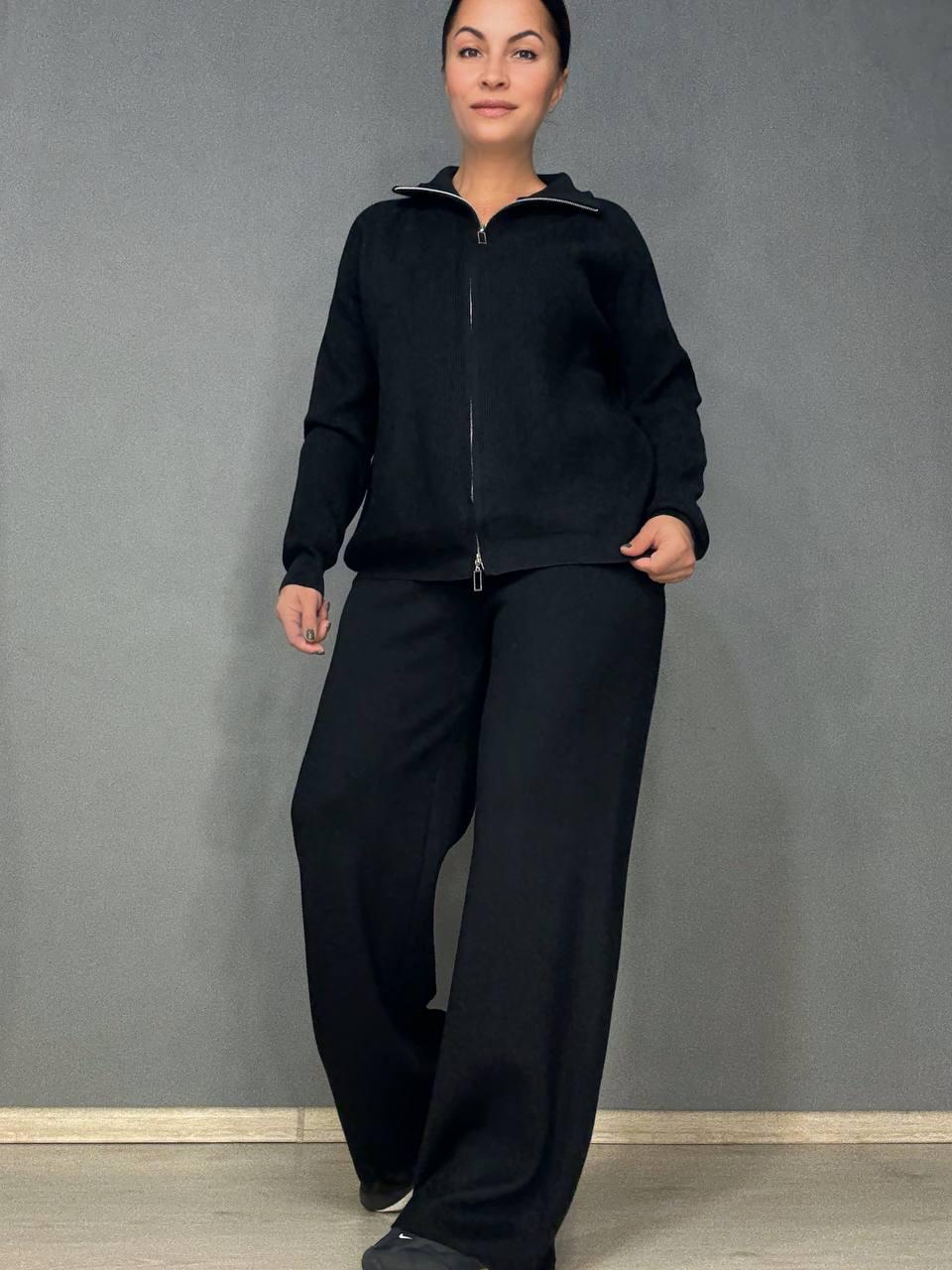 Костюм женский Joy One 382 вязаный брюки с кофтой на молнии OS Черный (5790) - фото 8 Костюм женский Joy One 382 вязаный брюки с кофтой на молнии OS Черный (5790) - фото 8
