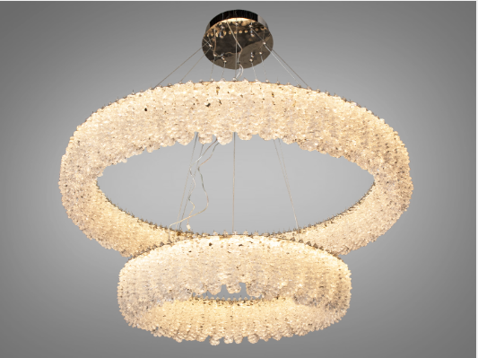 Люстра LED підвісна кришталева Diasha 2 кільця 80 Вт Хром