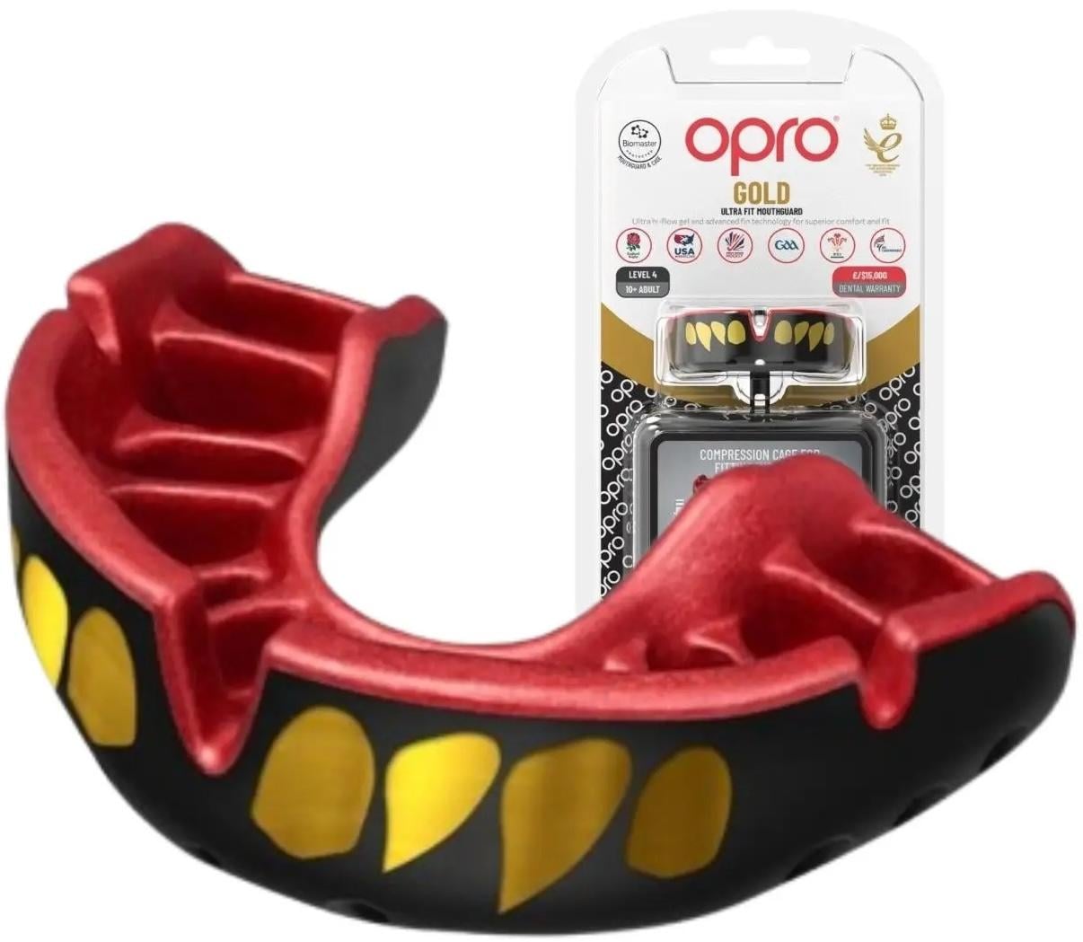 Капа OPRO Gold доросла вік 11+ Чорний/Червоний (Gold Jaws Bl/Red)