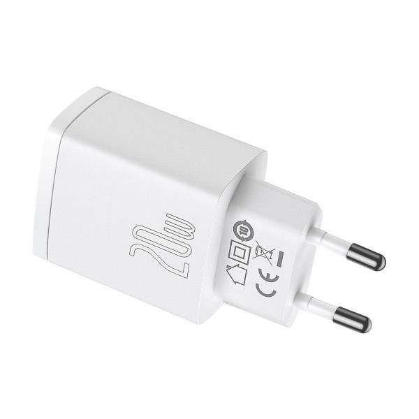 Зарядний пристрій Baseus 20W USB+Type-C Compact Quick Charger QC3.0+PD3.0 3A White (CCXJ-B02) - фото 5