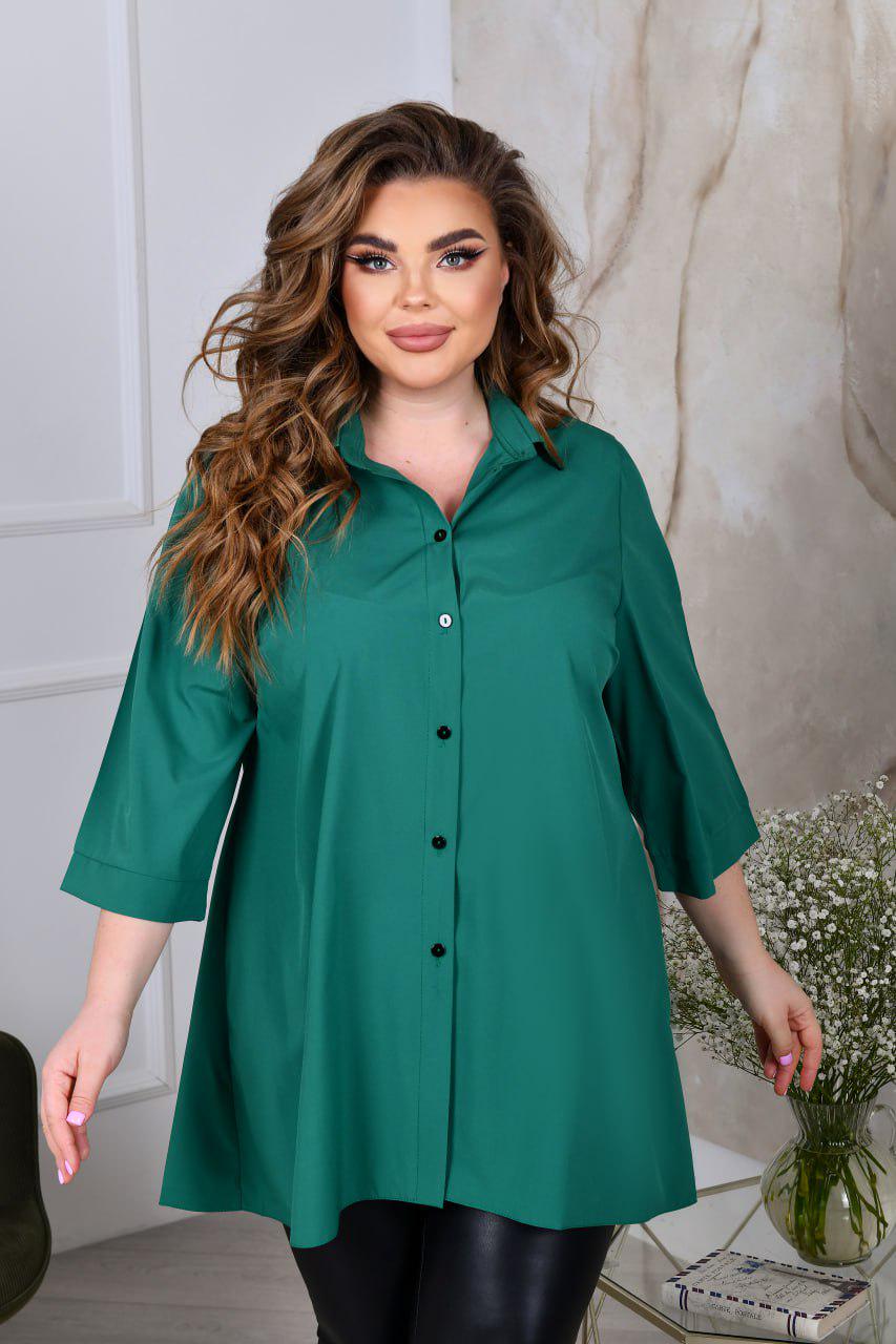 Блузка свободного фасона р. 60-62 Зеленый (7018)