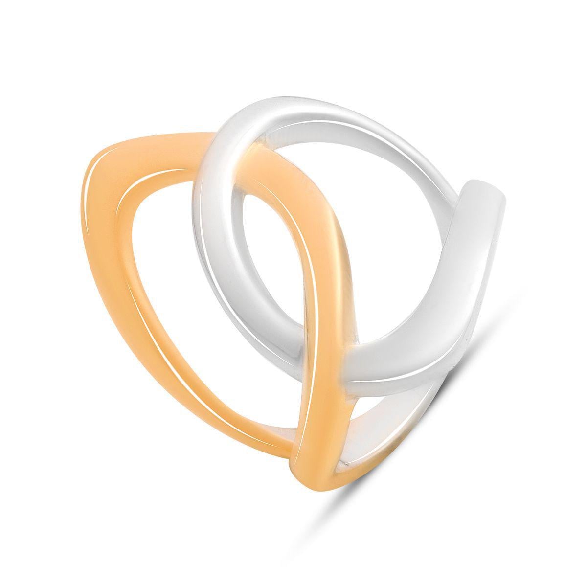 Кольцо серебряное с переплетенными линиями в белом и персиковом цветах р. 16,5