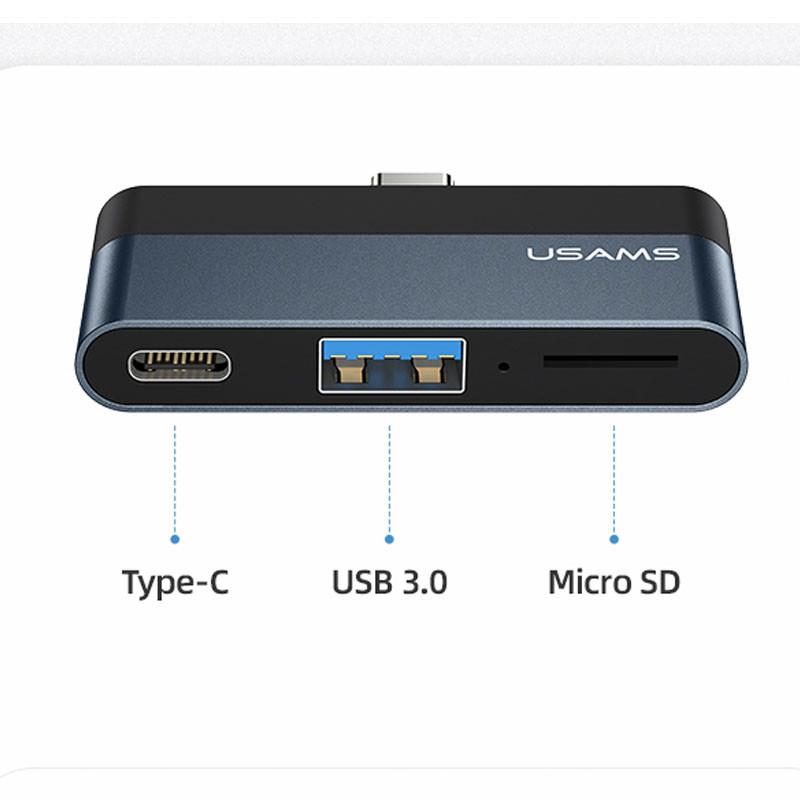 Перехідник HUB Usams US-SJ491 Type-C Mini Hub Type-C+USB+Micro SD Темно-сірий (00000049255_1) - фото 2