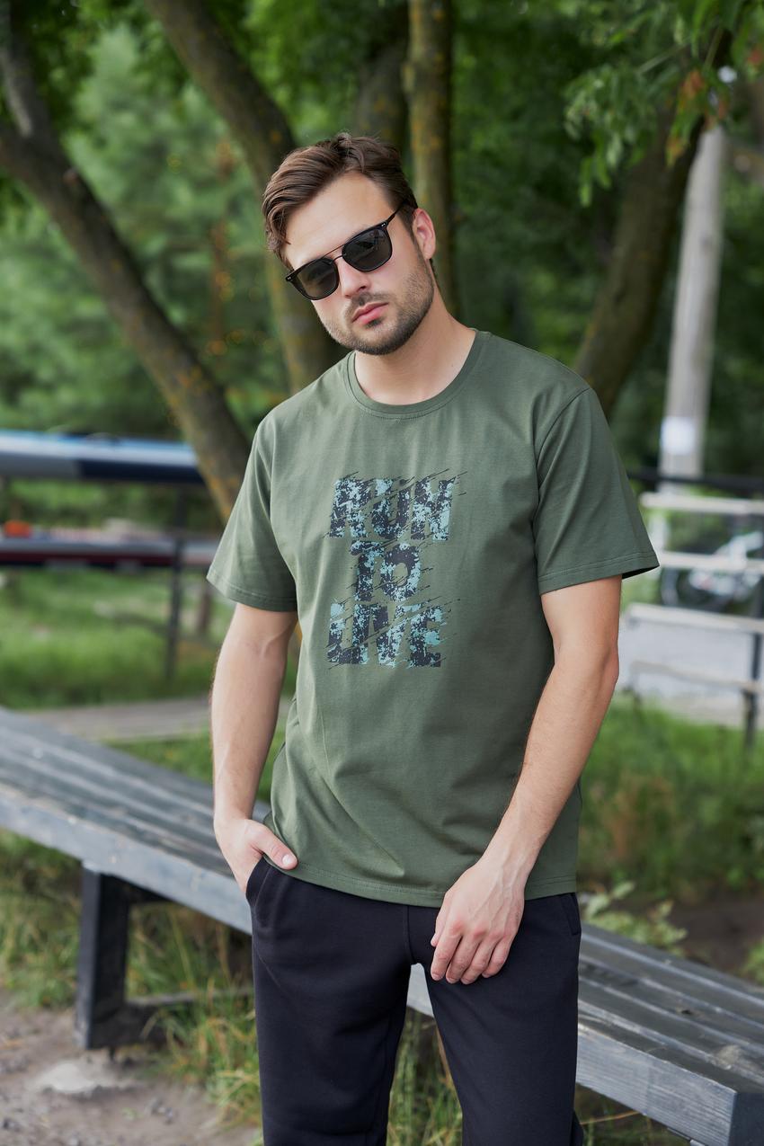 Футболка мужская М45.4 с принтом Run to live M Хаки (765-1-61)
