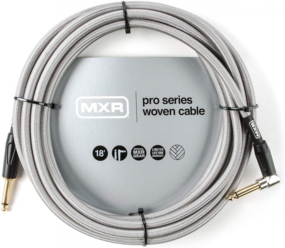 Кабель инструментальный MXR Pro DCIW18R Woven Silver Jack 6,3 мм/Jack 6,3 мм угловой 5,5 м (126392) - фото 1