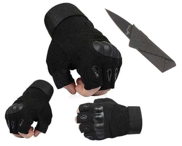 Перчатки без пальцев L и мультитул визитка Black - фото 5
