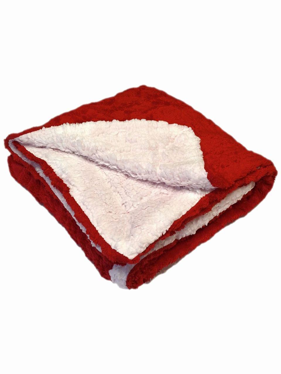Плед двухсторонний на овчине 125x165 см Красный с белым (2070)