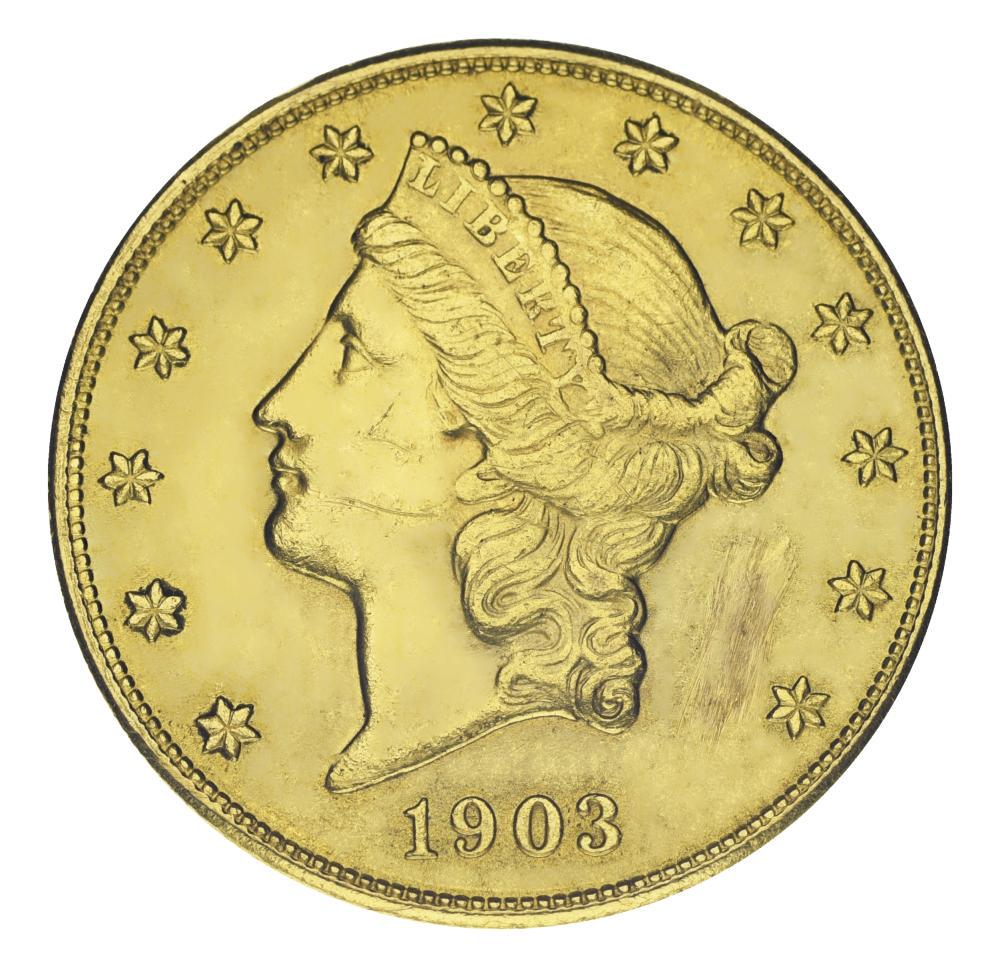 Коллекционная монета США 20 долларов 1903 г. Золото F-VF Свобода Coronet head AU 900 33,44 г (М19986)