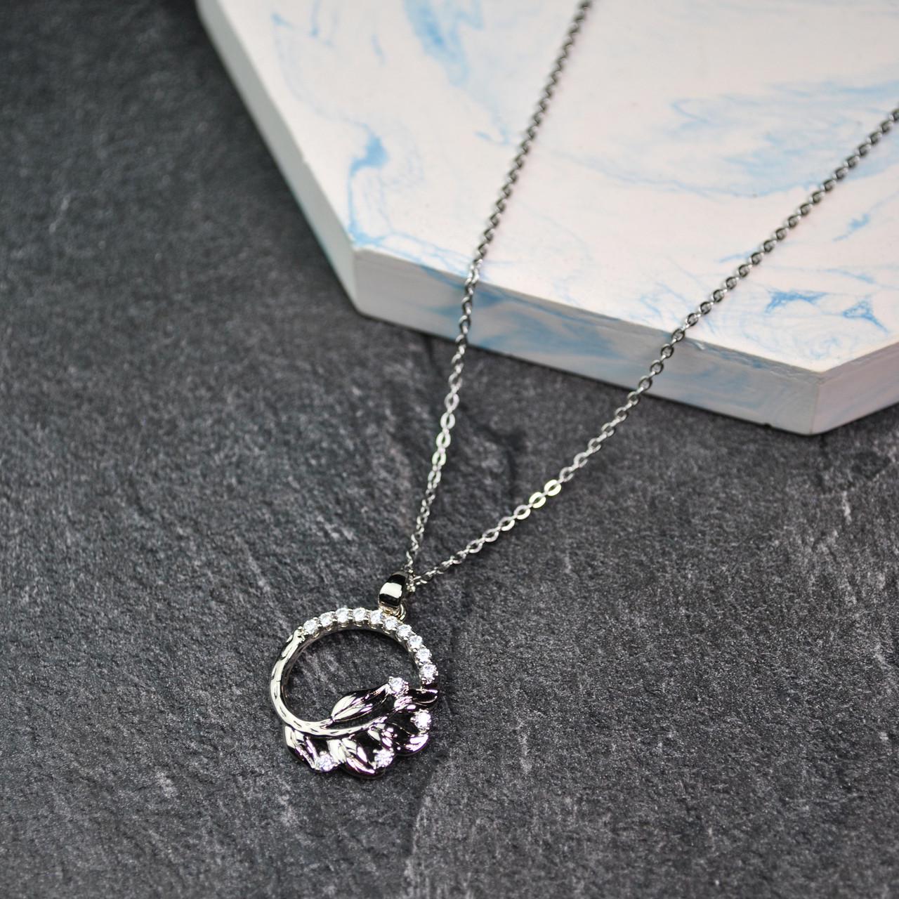 Кулон кольцо с веточкой на цепочке медицинская сталь родий (x228-1)