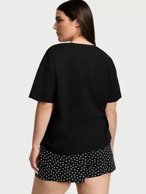 Піжама бавовняна футболка/шорти Victoria's Secret 100% Cotton Short Tee-jama Set L Чорний (26811506D) - фото 2