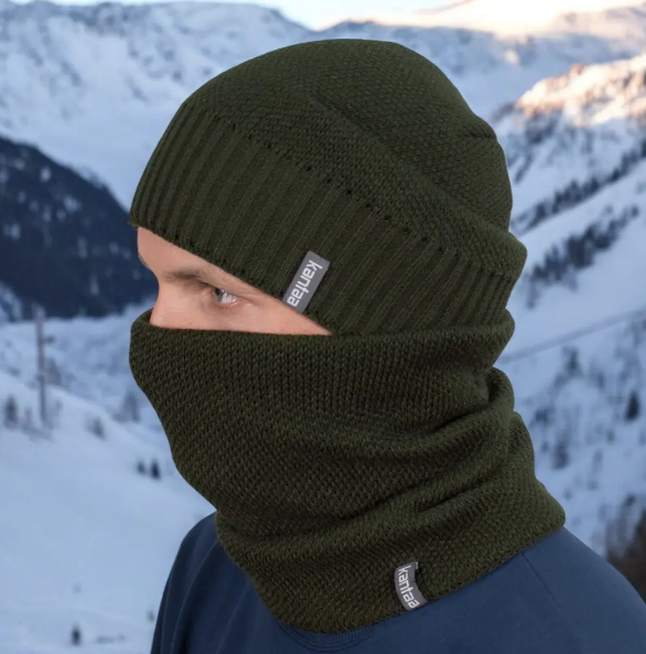 Комплект мужская шапка с отворотом/снуд One Size на флисе Зеленый (29548331)