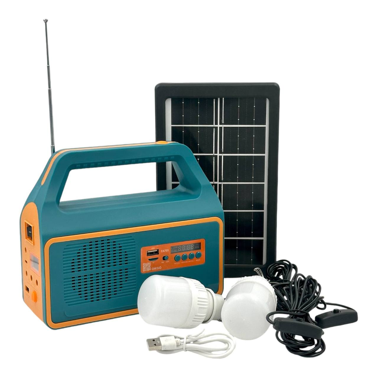 Фонарь/Powerbank/солнечная панель/FM-радио/Bluetuth колонка FA-709
