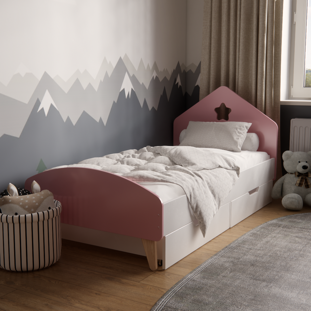Ліжко дитяче Будиночок з шухлядами для дітей 3-10 років для дівчат 160х80 см Рожевий