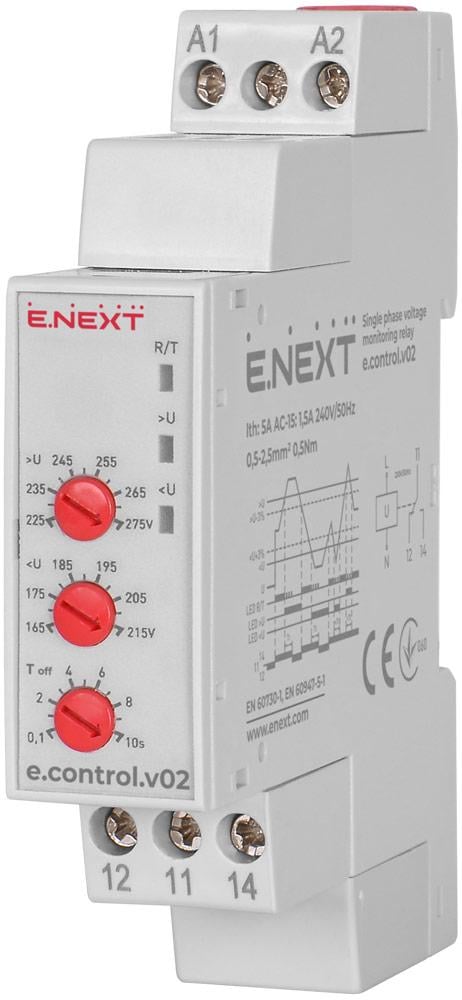 Реле контроля напряжения E.NEXT однофазное 225-275В/165-215 В/0,1-10 с (p0690007)