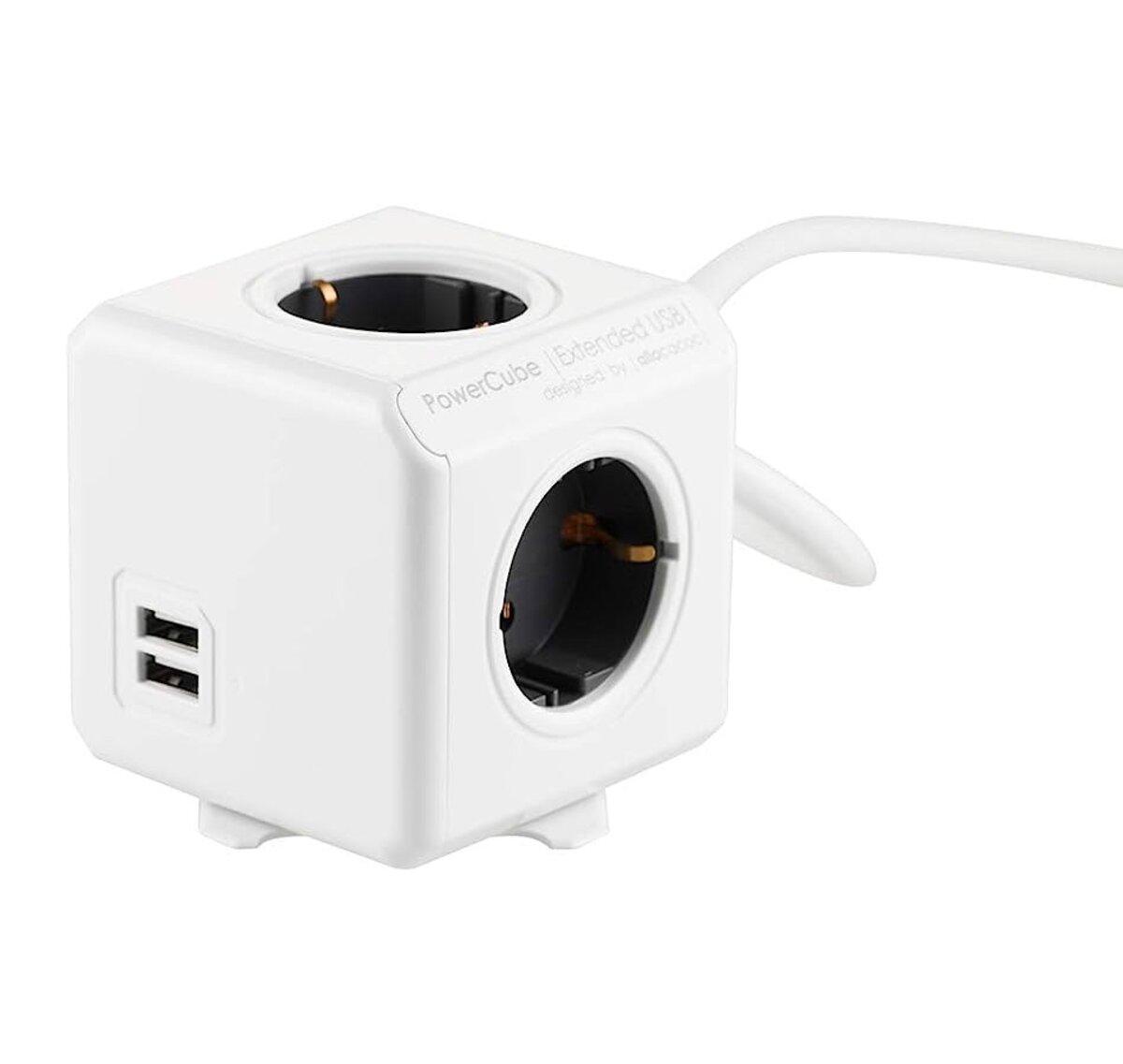 Сетевой удлинитель Allocacoc PowerCube Extended с заземлением на 4 розетки 2 USB 3 м Серый (1407/DEEUPC)