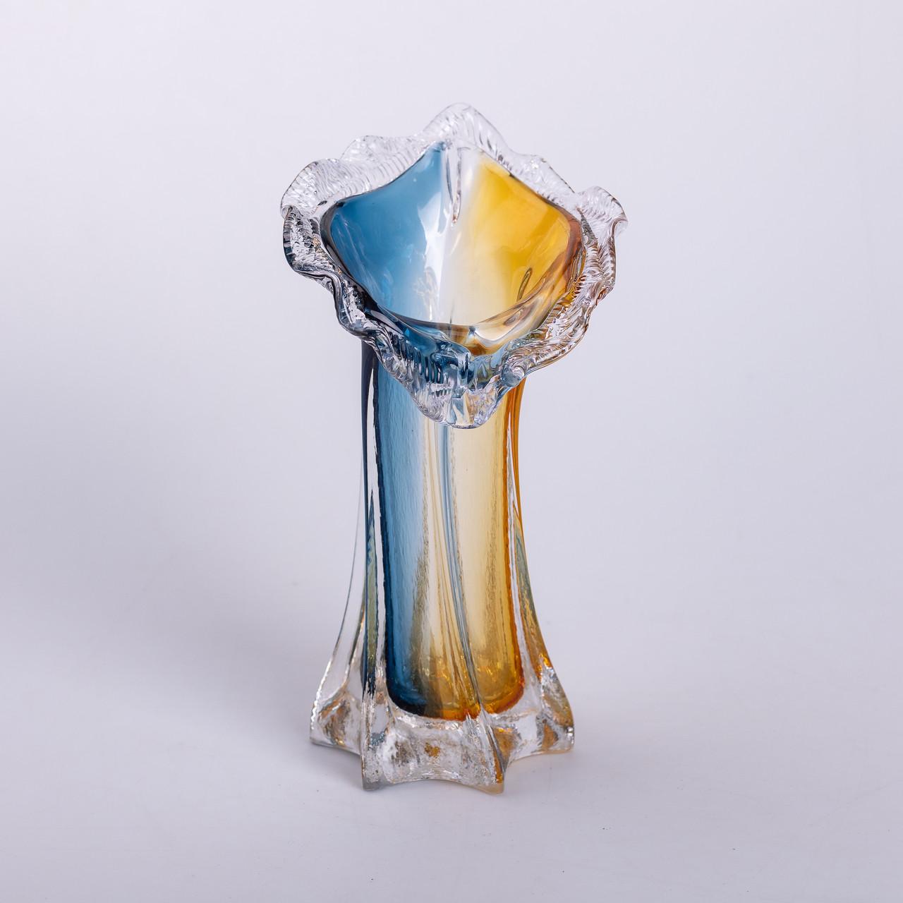 Ваза для цветов декоративная стеклянная фигурная 24,5 см Желто-синий