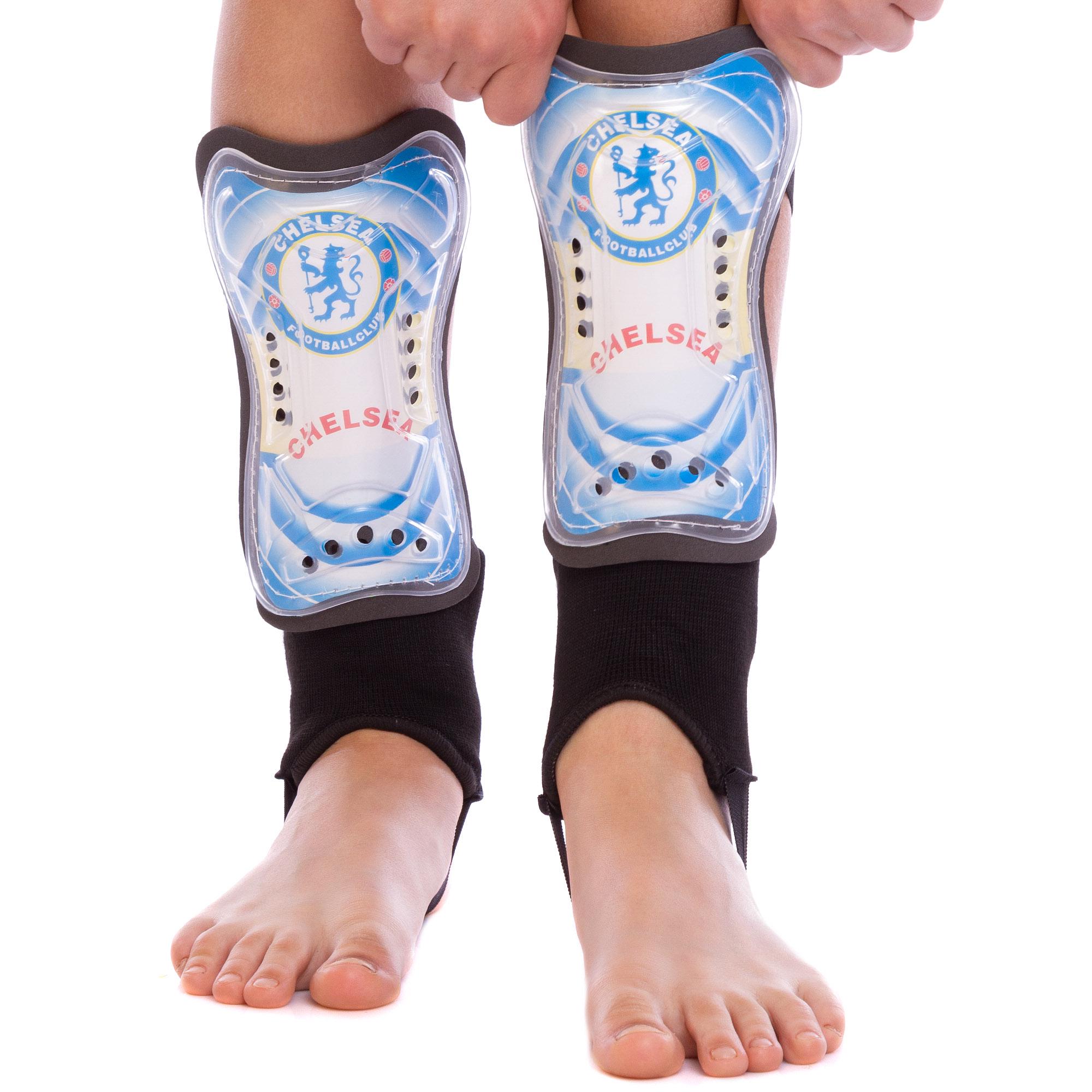 Щитки футбольные с защитой лодыжки Zelart CHELSEA SP-Sport FB-5089-M M Голубой/Белый (DR007286)