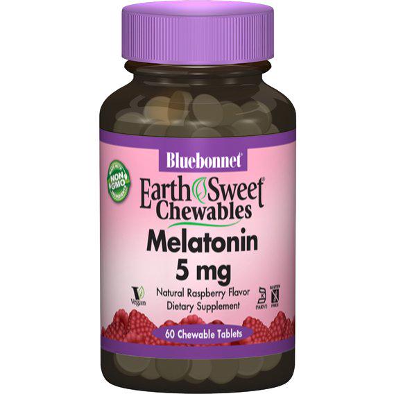 Мелатонін для сну Bluebonnet Nutrition EarthSweet Chewables Melatonin 5 мг 60 Chewable Tabs Natural Raspberry Flavor (BLB0996)