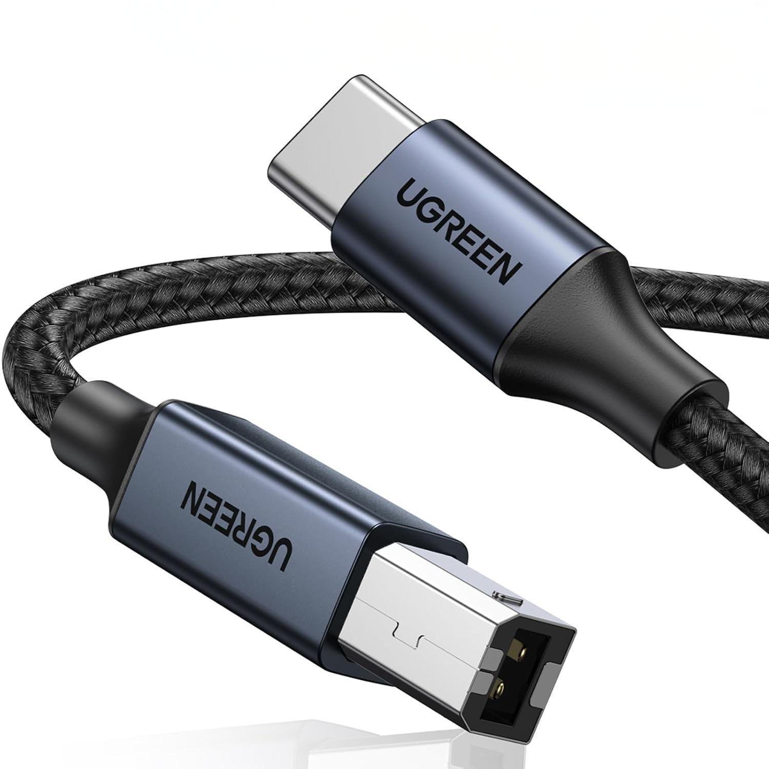 Кабель USB-C USB-B 2.0 UGREEN 480 Мбіт/с нейлонове обплетення USB type-B 2.0 2 м Чорний (45106)