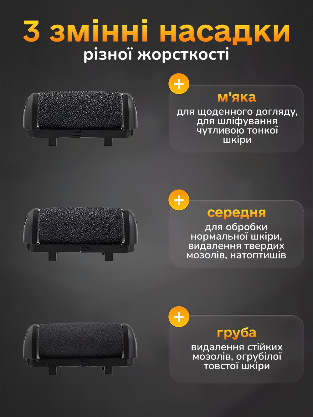 Електропилка Andowl для п'ят ніг та мозолів 1800 мАг c USB-зарядкою водонепроникна роликова Q-MJ918X1 Білий (0e99e6a9) - фото 5