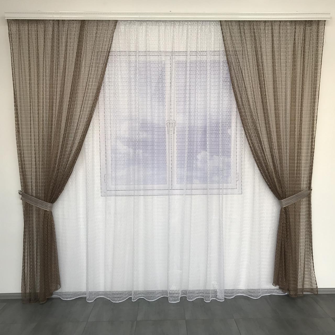 Шторы из сетки 200x270 см 2 шт. и тюль 400x270 см ALBO Кофейный