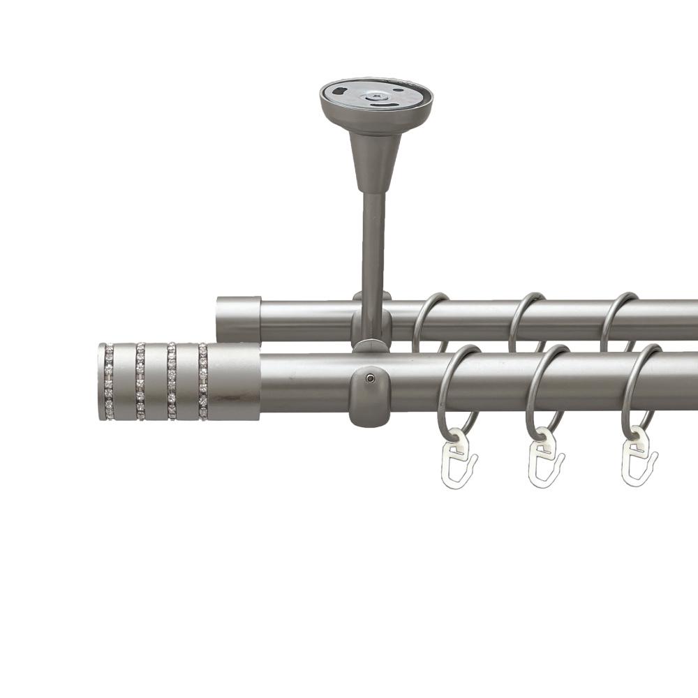 Карниз Orvit Барамелла металевий дворядний відкритий до стелі гладка труба кільце металеве 25/19 мм 240 см Сатин (00-00023878)