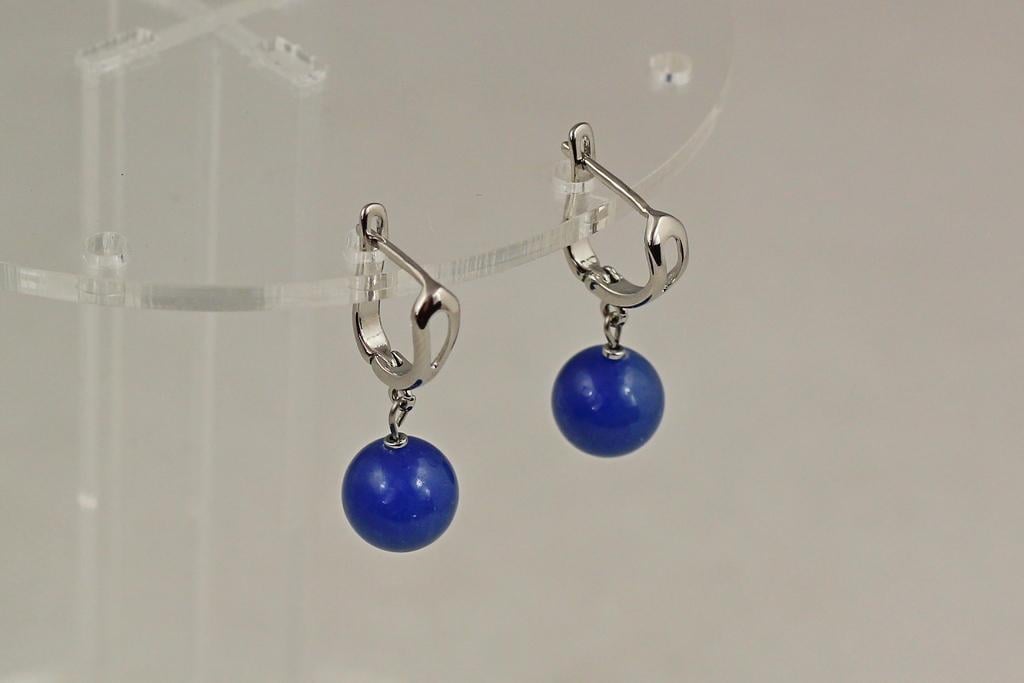 Серьги подвески шарики синий авантюрин 2,8 см 10 мм Серебристый (33995731)