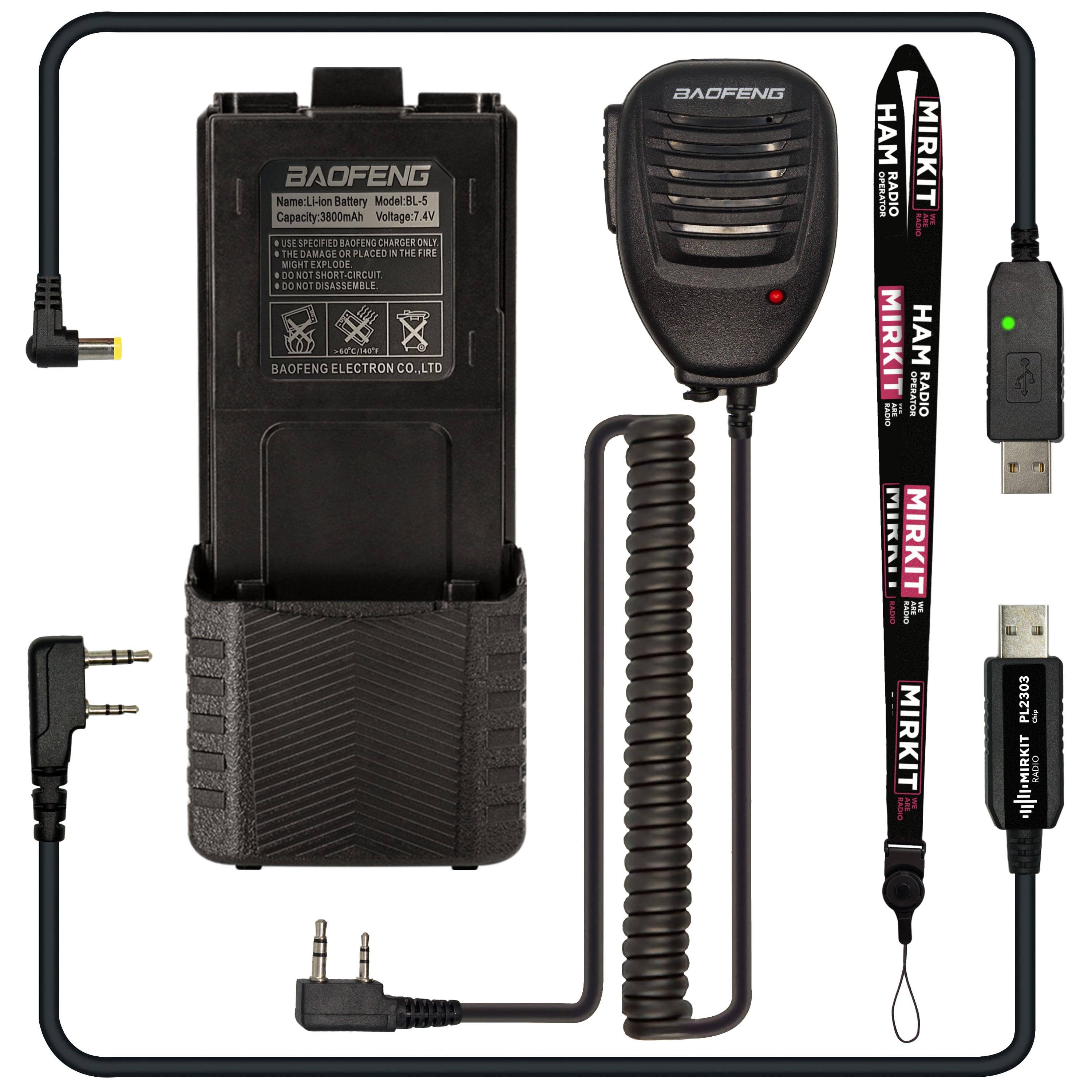 Комплект для Baofeng UV-5R акумулятор 3800 mAh BL-5/тангента Baofeng Speaker Mic/кабель для зарядки/кабель для програмування PL2303/ремінець на шию Mirkit (008153)