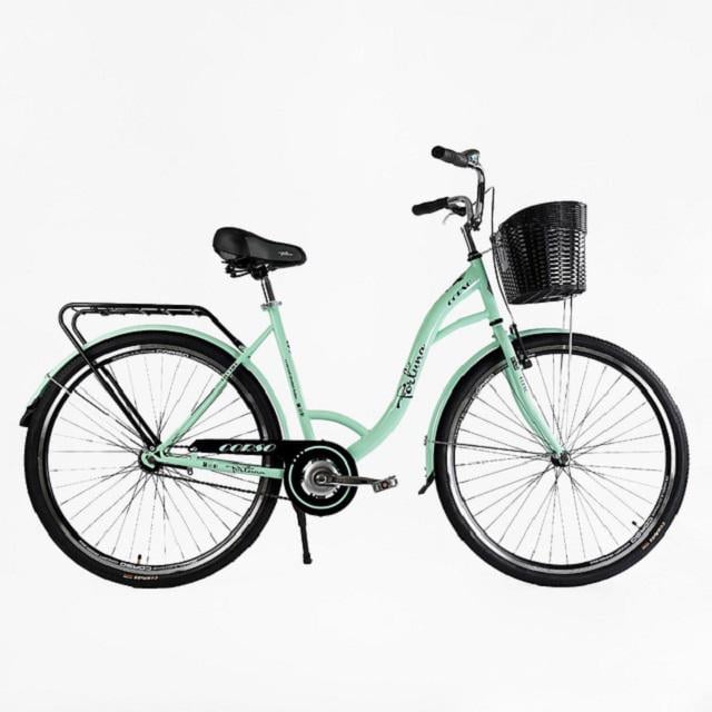 Велосипед городской Corso Fortuna односкоростной с корзиной и багажником 28" 20" Turquoise (162952)