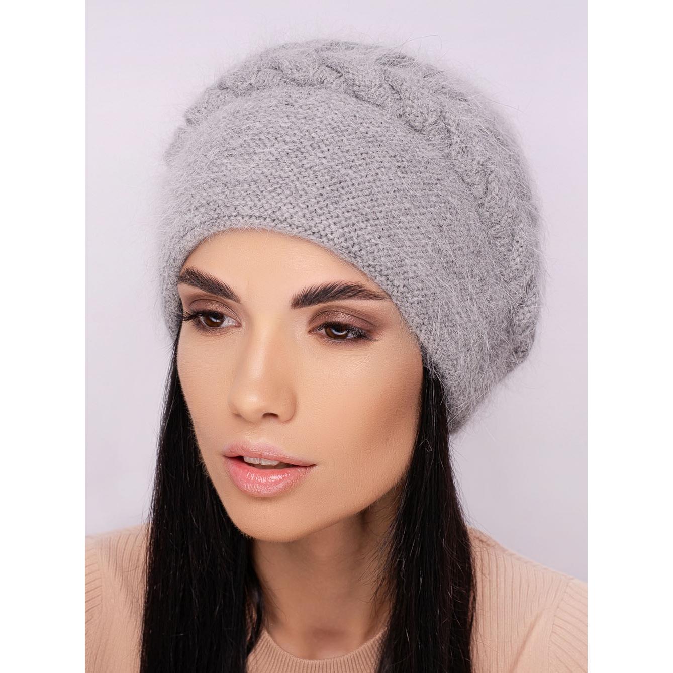 Шапка женская ангоровая двойная с объемным узором зимняя Leks Ванесса Серый - фото 1 Шапка женская ангоровая двойная с объемным узором зимняя Leks Ванесса Серый - фото 1