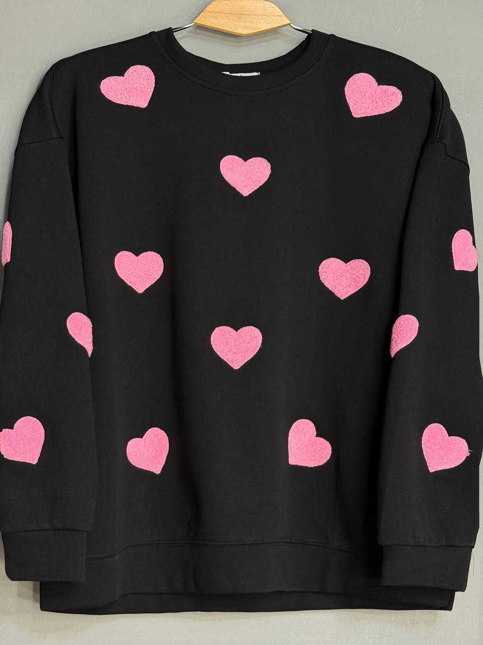 Свитшот женский W 2975 удлиненный махровые сердца OS Черный (2407) - фото 2 Свитшот женский W 2975 удлиненный махровые сердца OS Черный (2407) - фото 2