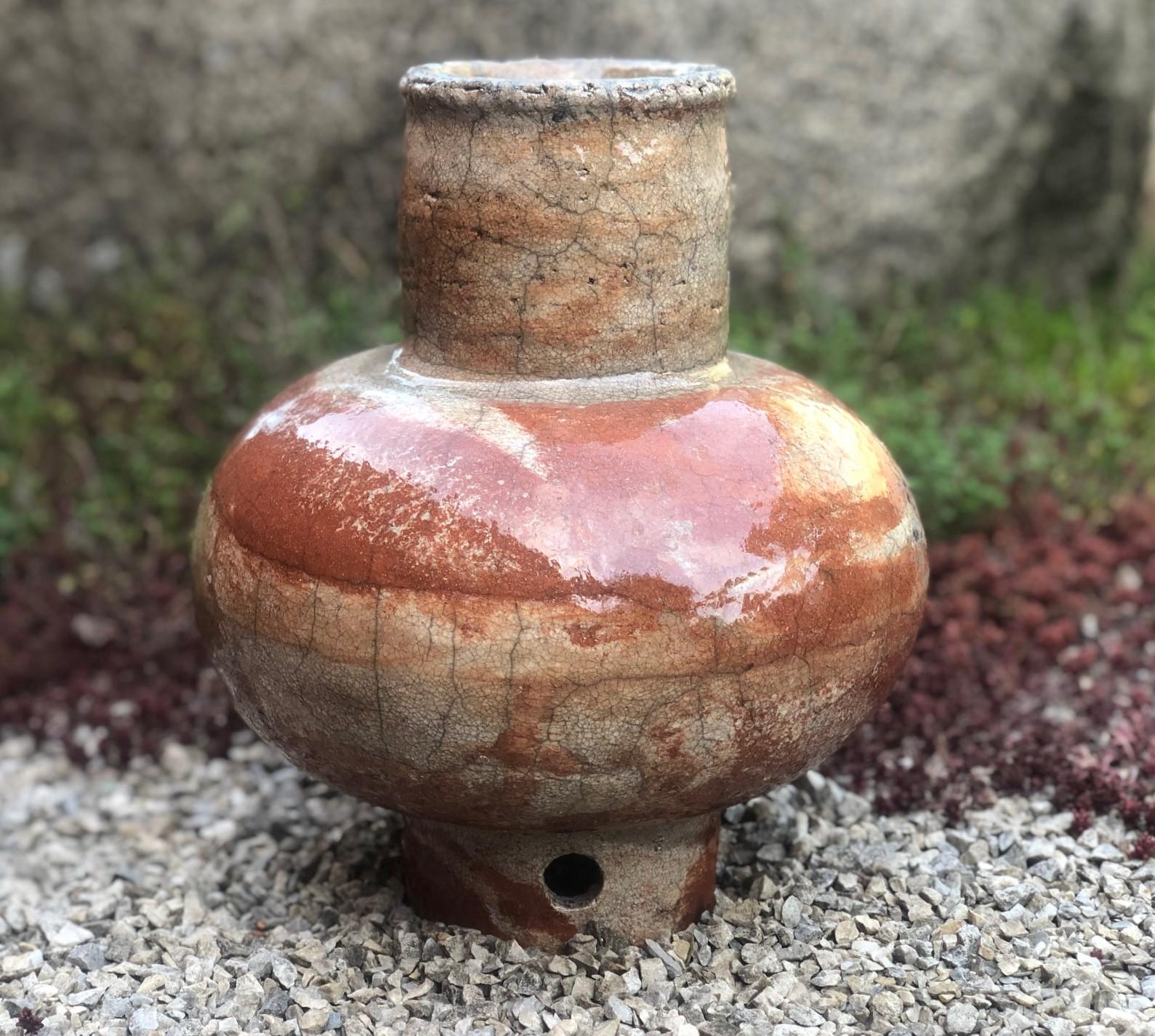 Ваза керамічна handmade в рустикальному стилі/випал в техніці Раку 32 см (SKU106)