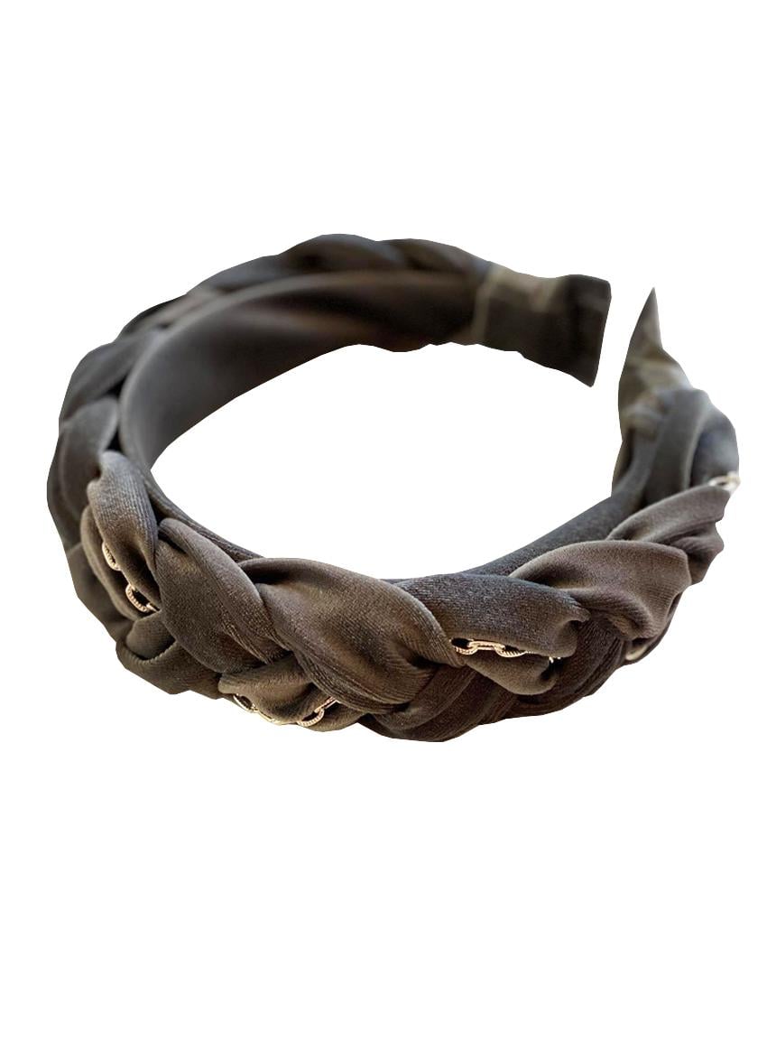 Бархатный обруч косичка Серый (obb-004)