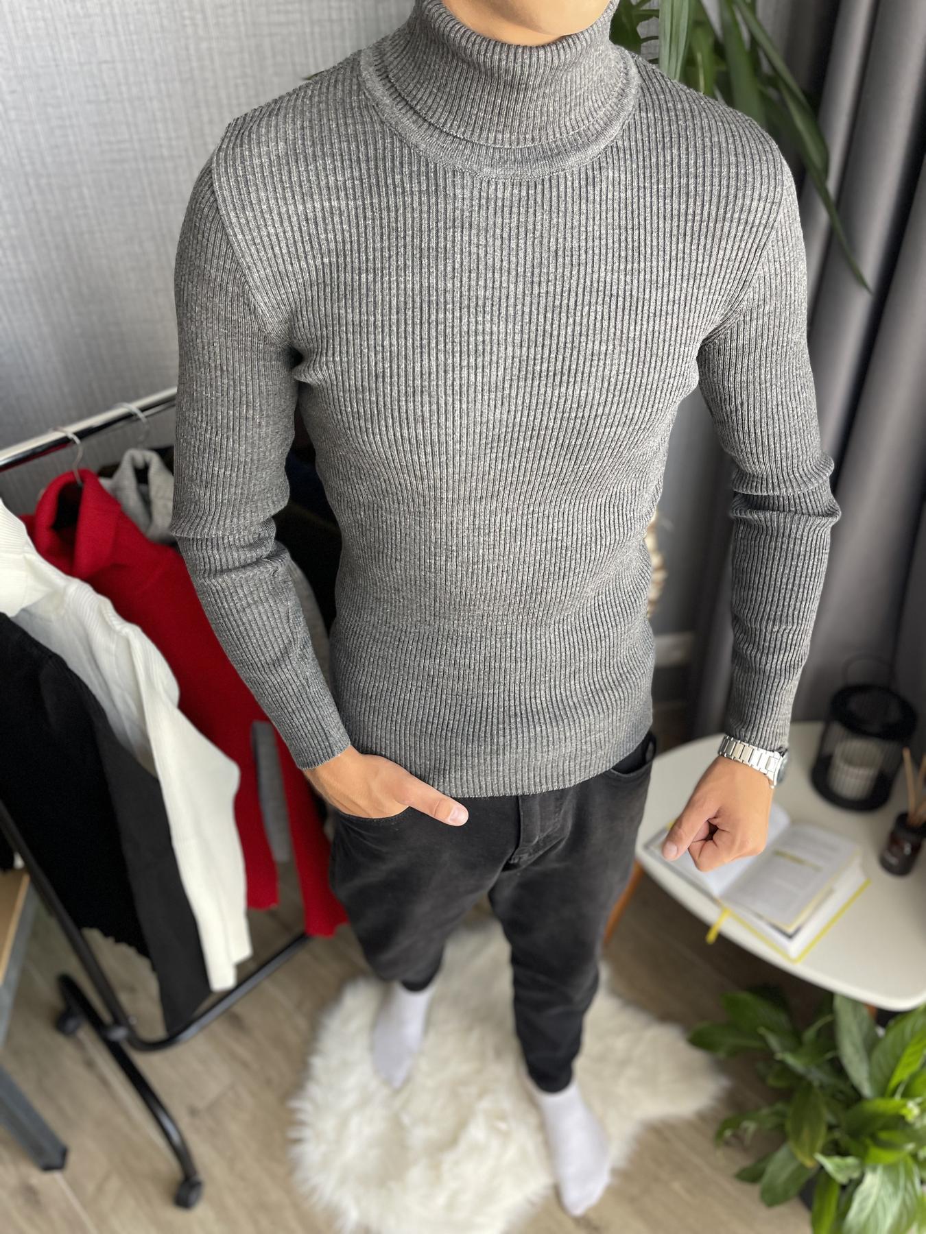 Гольф мужской с высокой горловиной в рубчик L Графит (26535/2/2) - фото 4 Гольф мужской с высокой горловиной в рубчик L Графит (26535/2/2) - фото 4