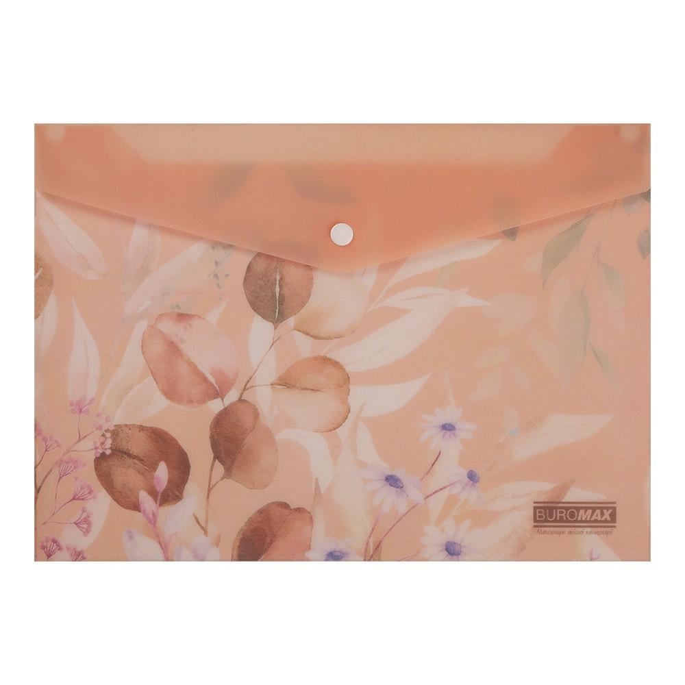 Папка-конверт А4 на кнопке Buromax Peach ARABESKI BM.3943-46 матовый полупрозрачный пластик Персиковый (4823126805672)