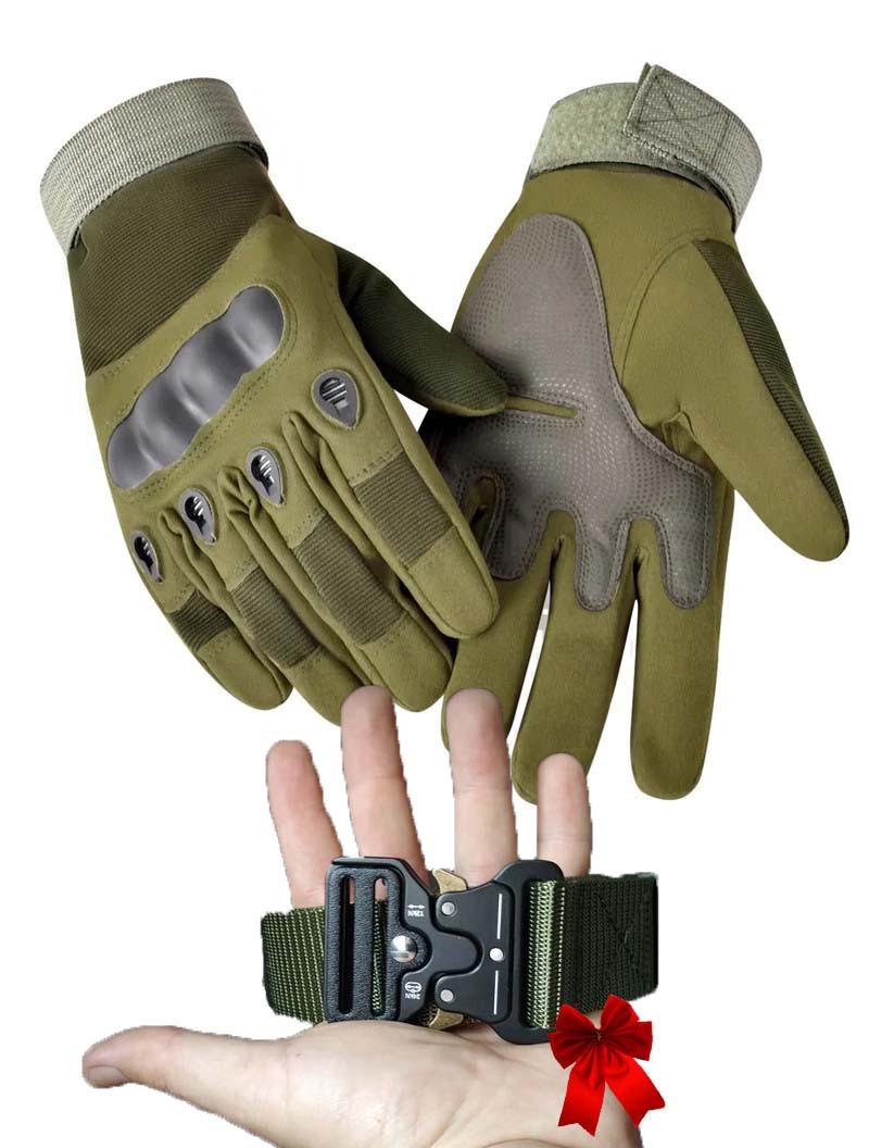 Набор 2в1 ремень с металлической пряжкой 140 см и перчатки закрытые L Оливковый - фото 4