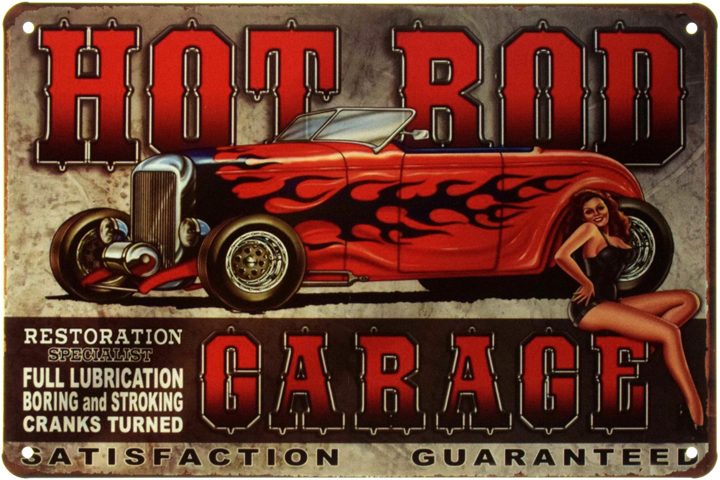 Табличка металлическая Hot Rod Garage Удовлетворение Гарантировано 20x30 см