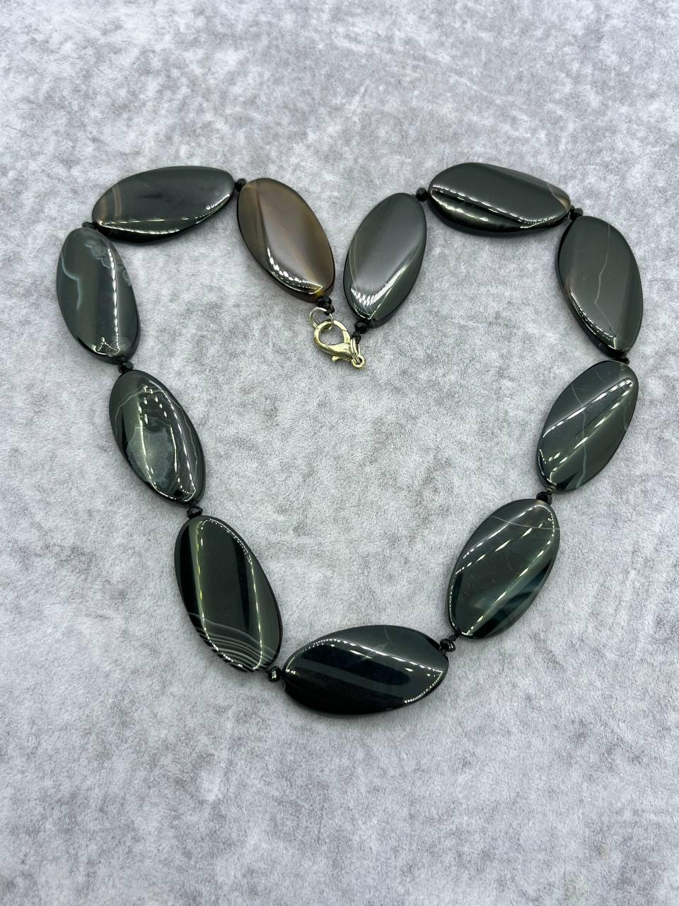 Бусы агат 48 см Черный (10200)