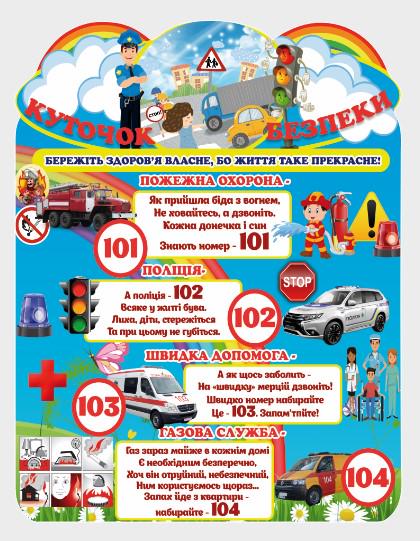Стенд для навчальних закладів "Куточок безпеки" із ПВХ 500х650 мм (BJ0003)