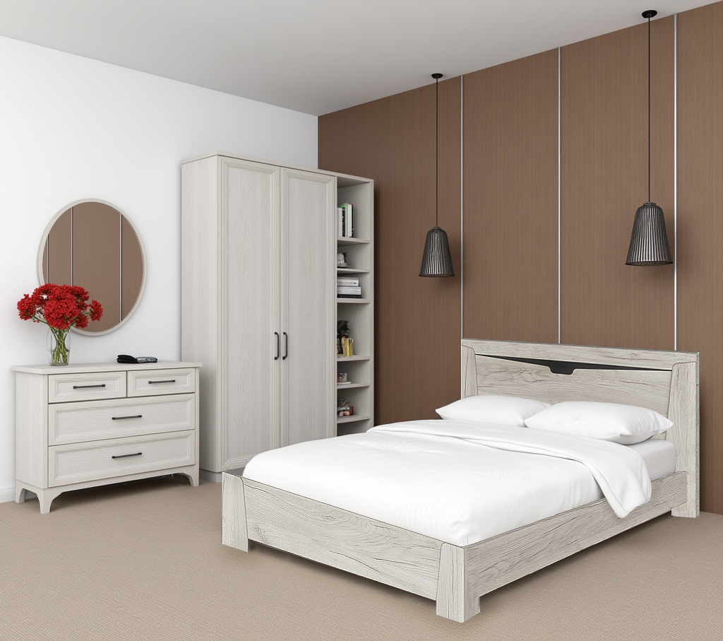 Кровать двуспальная Tobi Sho LIBERTY ДСП 1600х2000 мм Дуб крафт белый