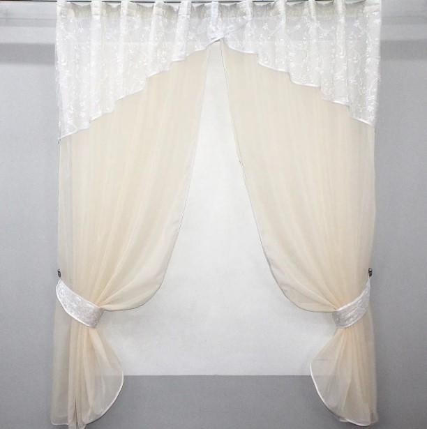 Фіранка з ламбрекеном на кухню 290х170 см Бежевий (00к 59-504)