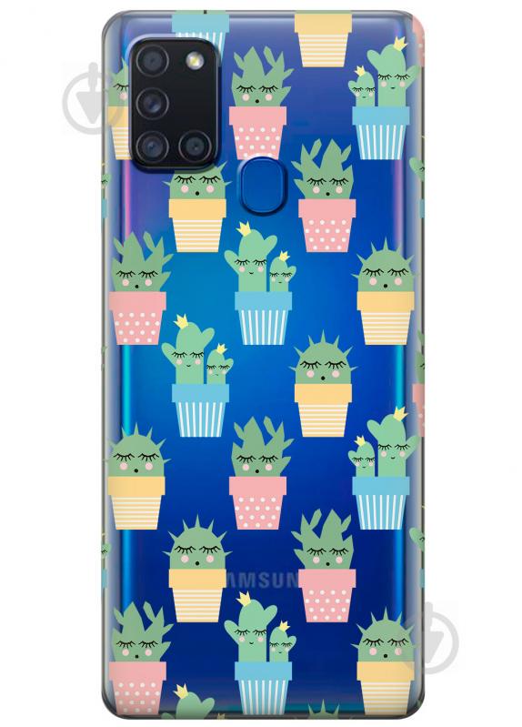 Силиконовый чехол iSwag для Samsung Galaxy A21s Кактусы в горшочках (KS2775)
