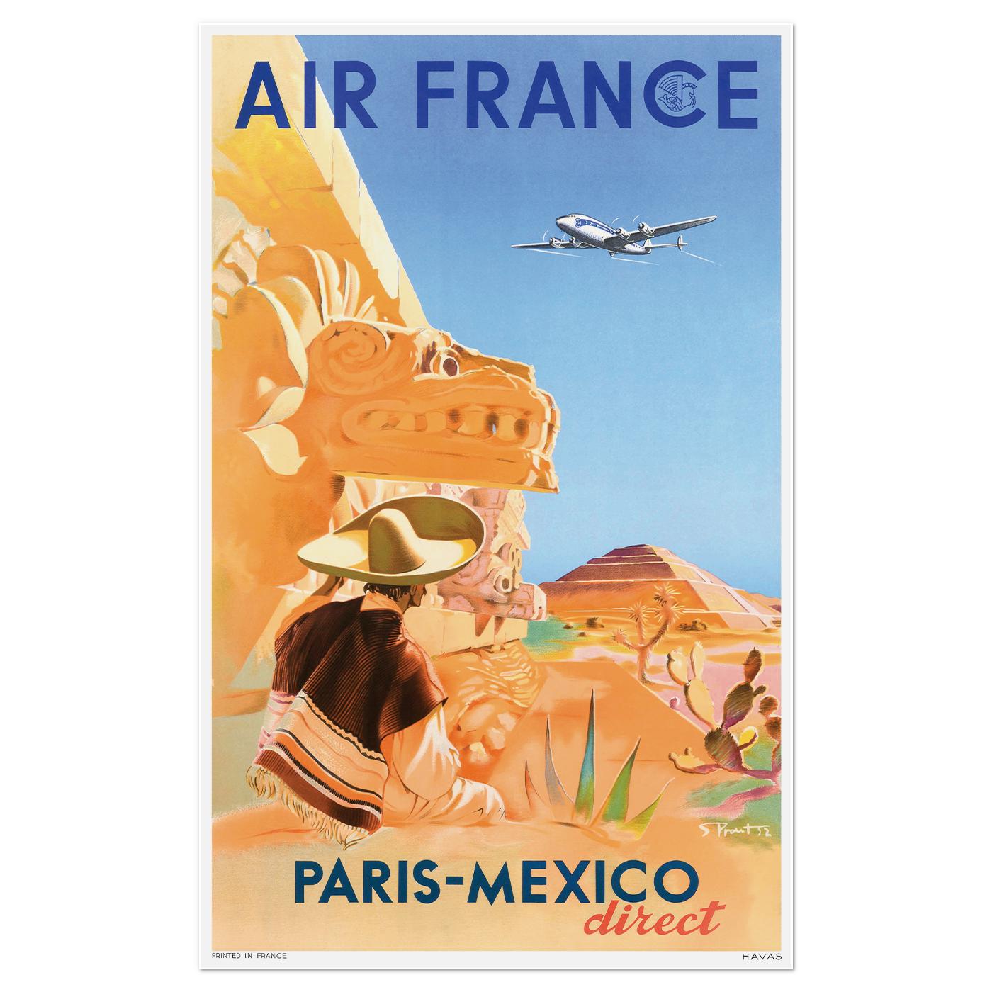 Плакат ретро Air France Париж-Мехико 1952 54x86 см (0346)
