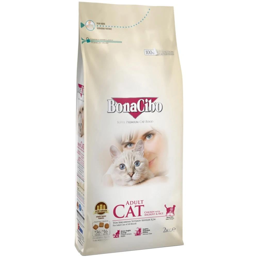 Корм сухой BonaCibo Cat Chicken&Rice with Anchovy для взрослых котов с мясом курицы/анчоусами и рисом 2 кг (BC406090)