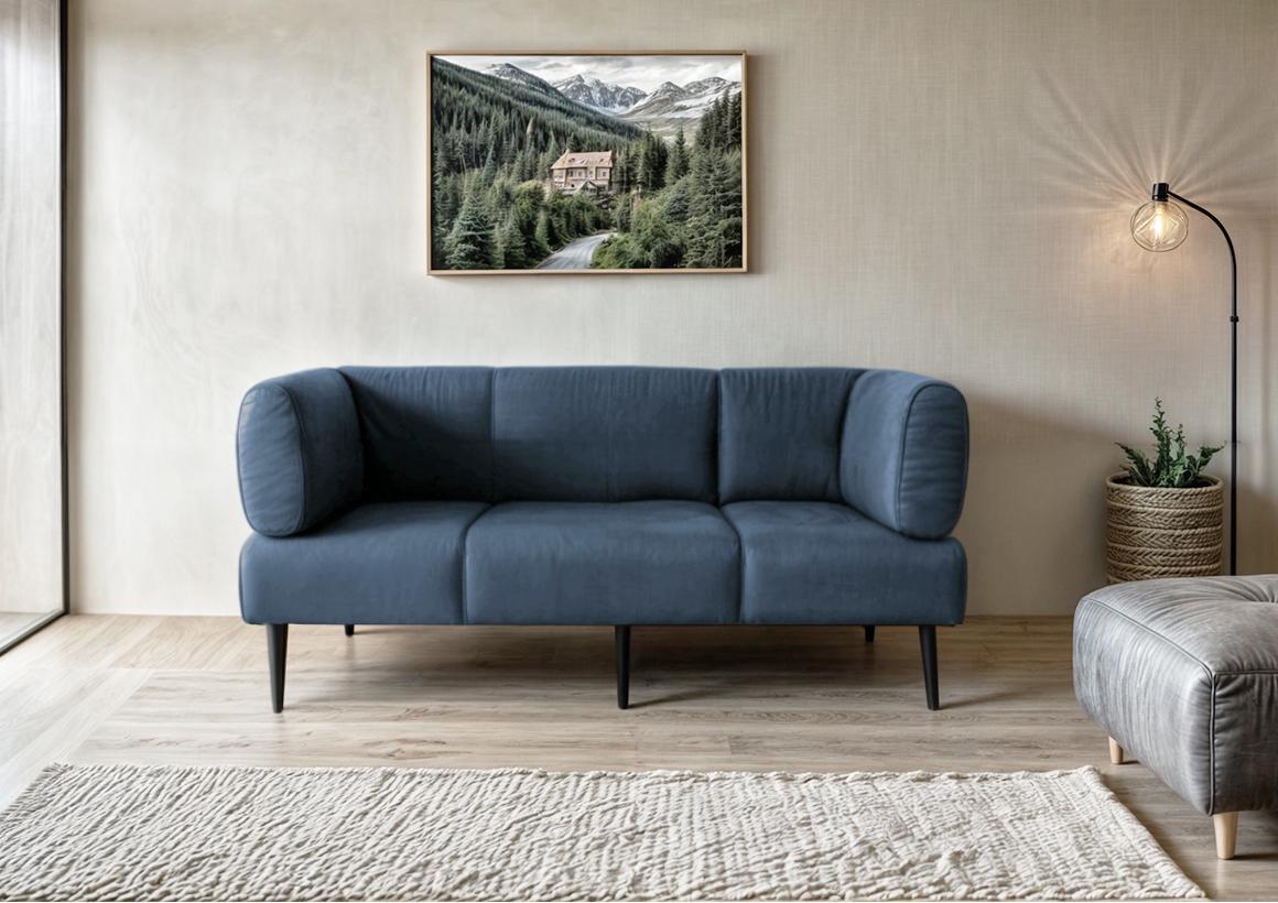 Диван с подлокотниками Tobi Sho Бенно-1 офисный с конусной ногой 2000х720х750 мм велюр Emilia 86 Ocean