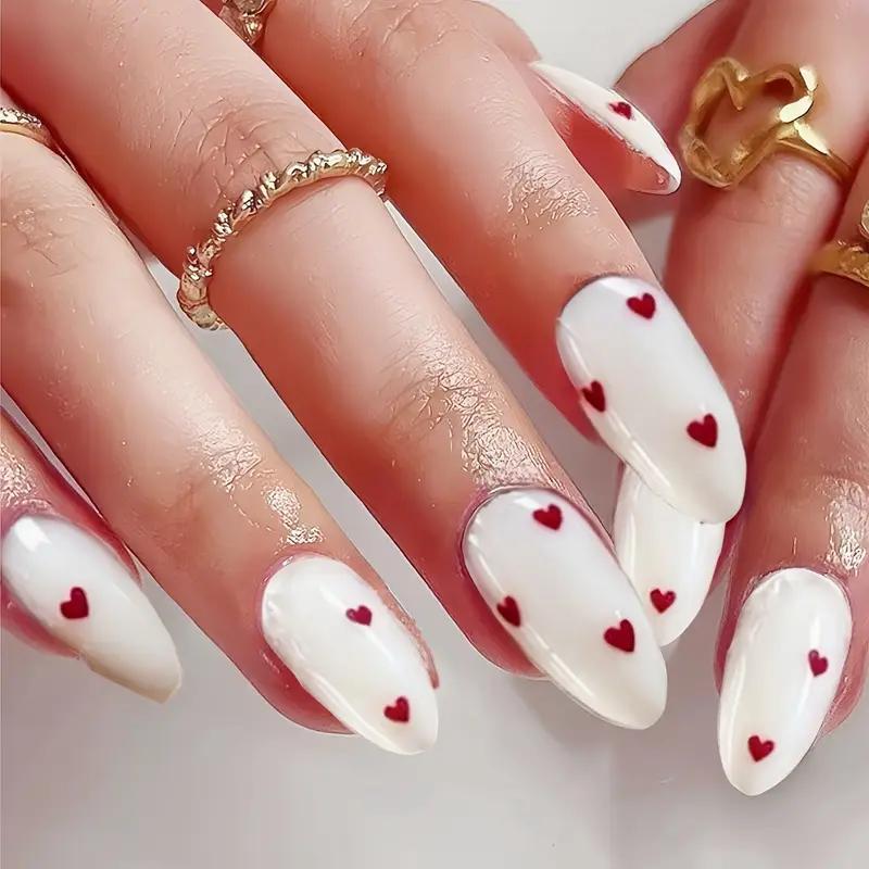 Накладные ногти c сердечками миндаль с клеевыми пластинами 24 шт. Молочный с красным - фото 3 Накладные ногти c сердечками миндаль с клеевыми пластинами 24 шт. Молочный с красным - фото 3